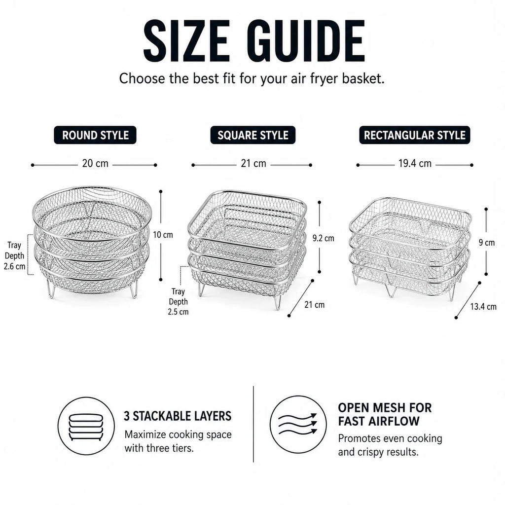 3-Tier Stackable Air Fryer Rack – Stainless Steel Dehydrator Set Air Fryer Rack Axl