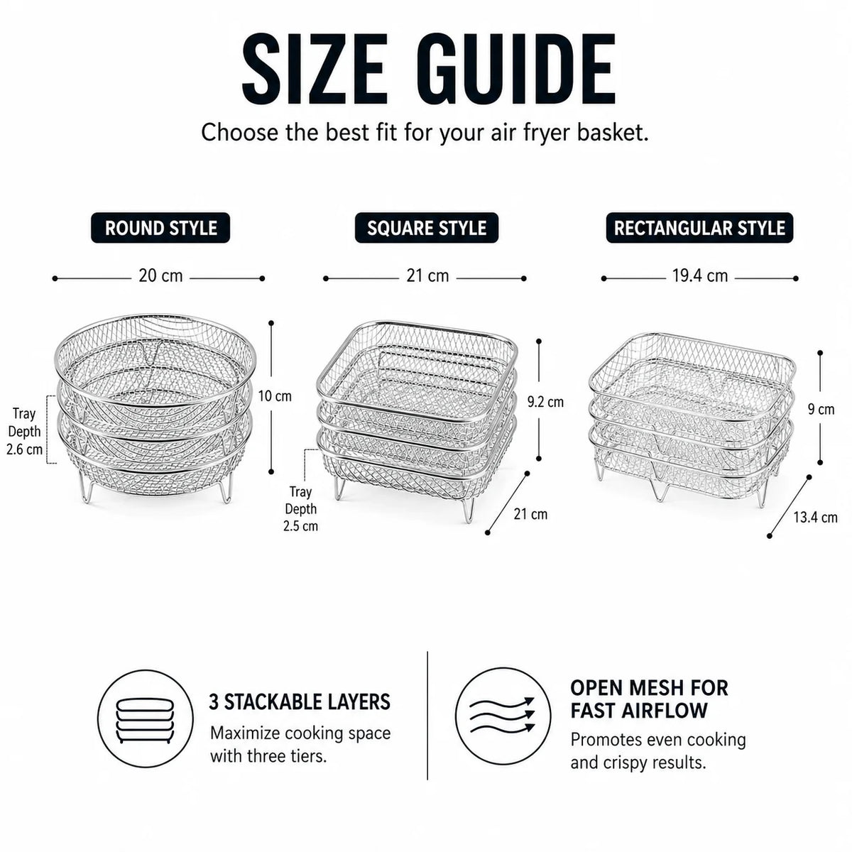 3-Tier Stackable Air Fryer Rack – Stainless Steel Dehydrator Set Air Fryer Rack Axl