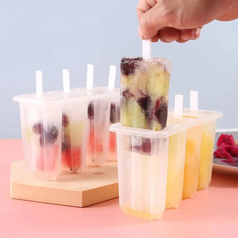 4-Grid Reusable Ice Popsicle Mold with Sticks & Lid | DIY Ice Cream Popsicle Mold Axl