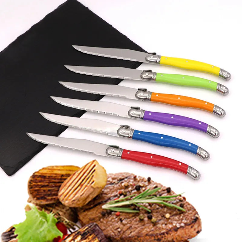 6-Piece Rainbow Steak Fork Set – Colorful Stainless Steel Flatware Steak Fork Set Axl