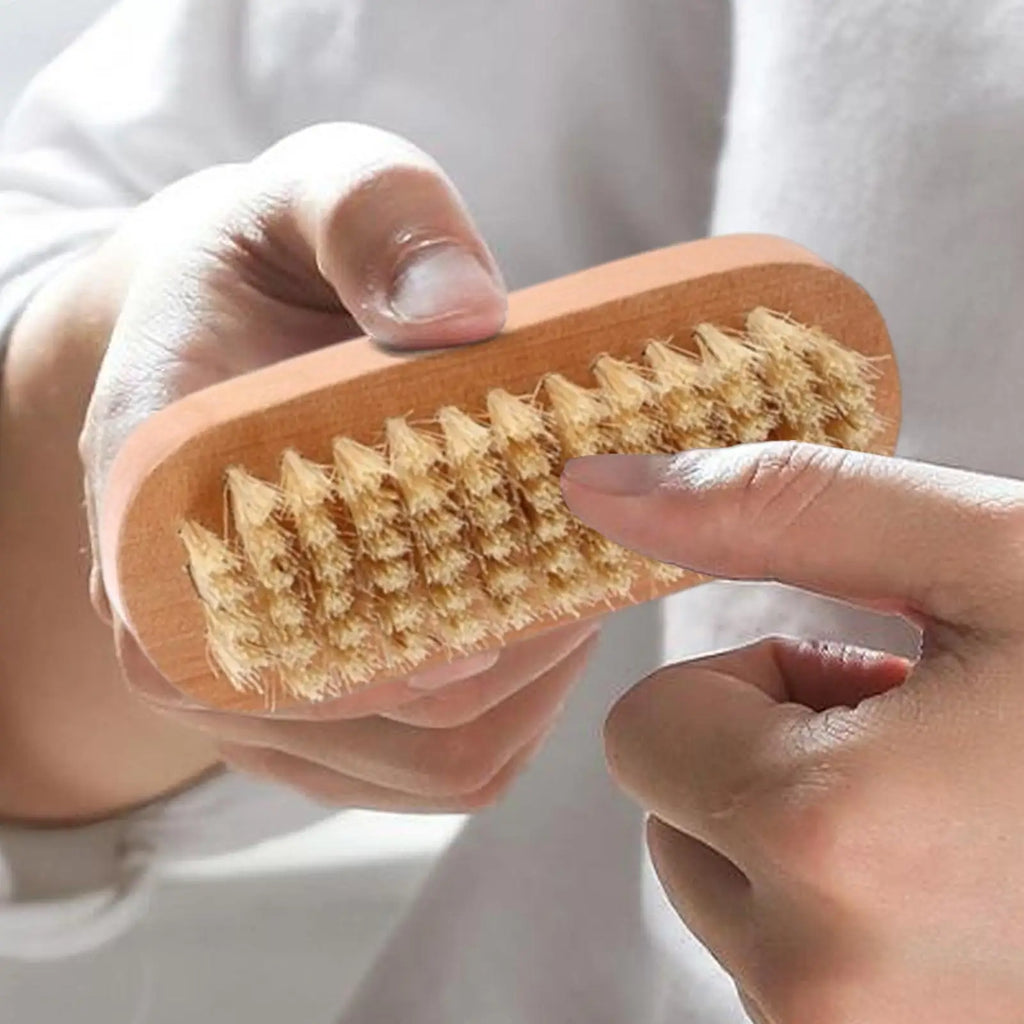Double-Sided Wooden Nail Brush – Natural Boar Bristle Cleaner Nail Cleaning Brush Axl