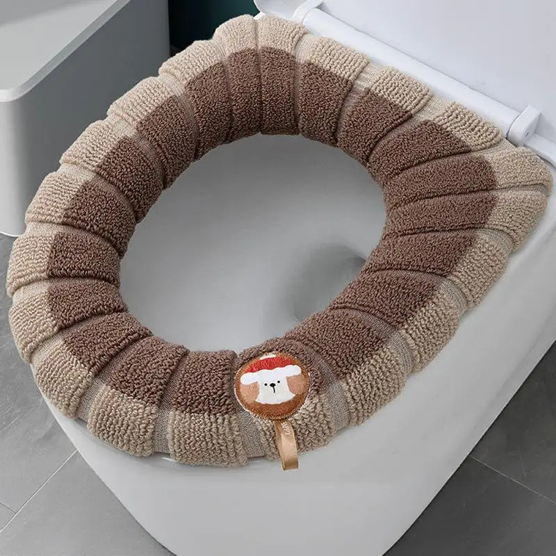 Thickened Knitted Toilet Seat Cover – Washable Color Block Mat Toilet Seat Cover Axl one size Brown