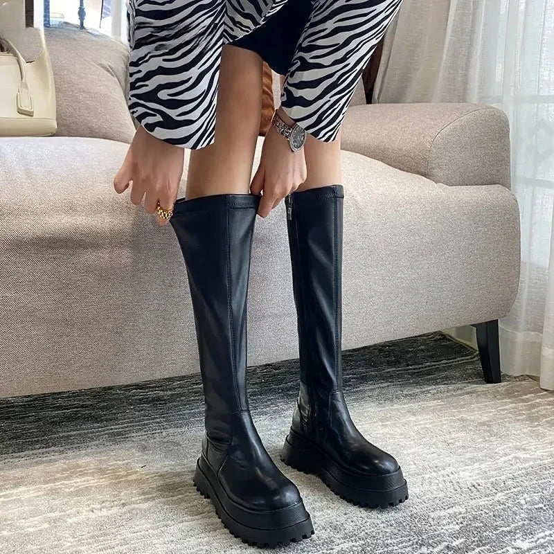 Women's Knee-High Platform Boots – Chunky Heel Side Zip Winter Knee-High Platform Boots Axl