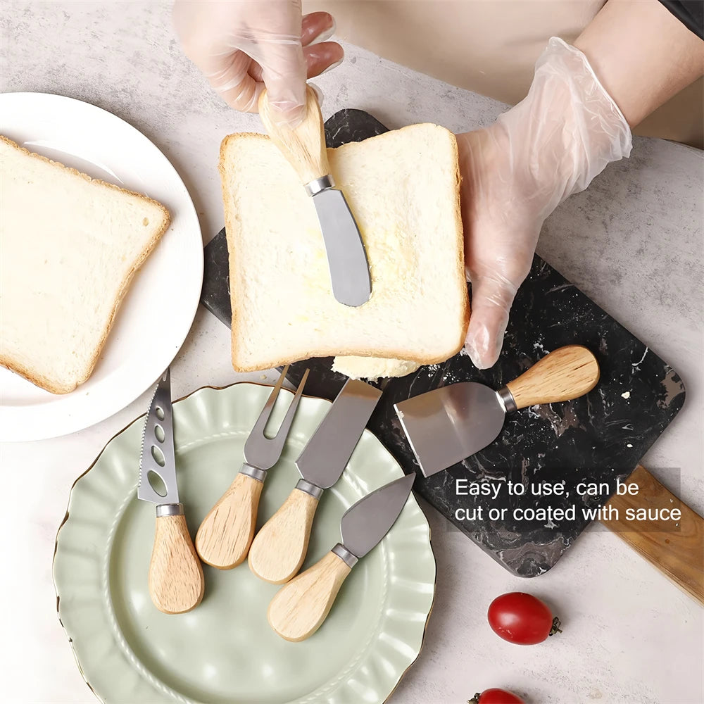 6-Piece Wood Handle Cheese Knife Set – Slicer, Cutter & Cake Cheese Knife Set Axl