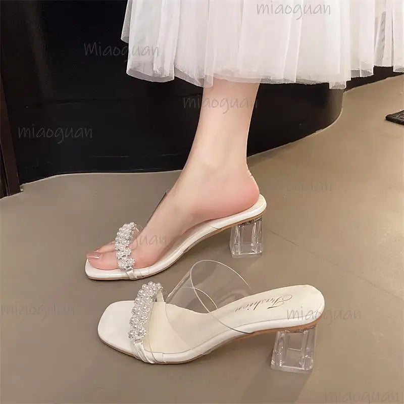 Women's Clear Crystal High Heel Sandals – Rhinestone PVC High Heel Sandals Axl