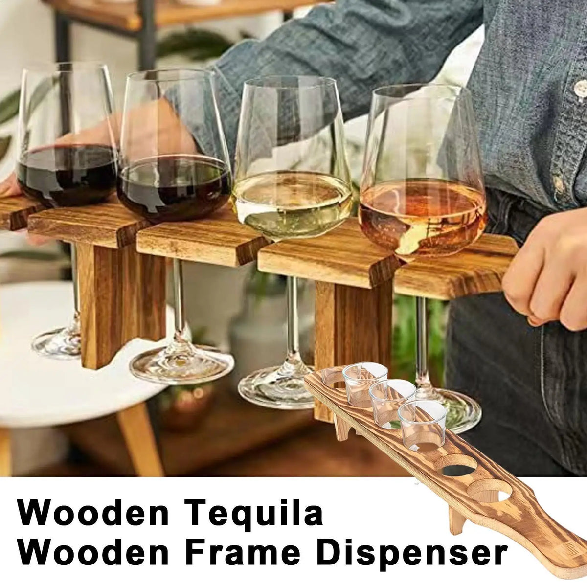 Wooden Shot Glass Serving Tray – 6-Hole Holder for Bar & Party Bar Serving Tray Axl