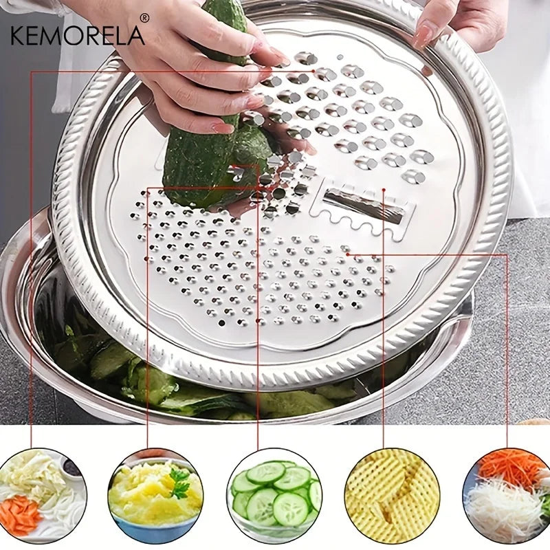KEMORELA 4-in-1 Stainless Steel Rice Washer Colander & Grater Kitchen Multitool Basin Axl