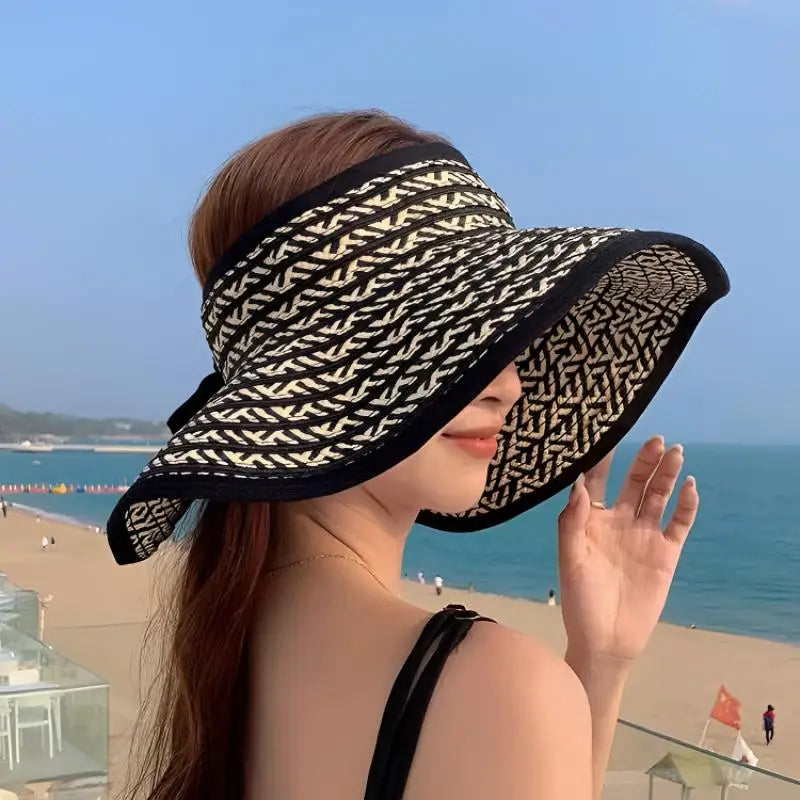 Women's Collapsible Straw Sun Visor Cap – Wide Brim UV Hat Straw Sun Visor Hat Axl