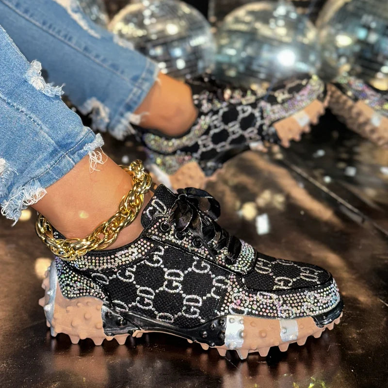 Women's Rhinestone Platform Sneakers – Luxury Fashion Shoes Platform Sneakers Axl