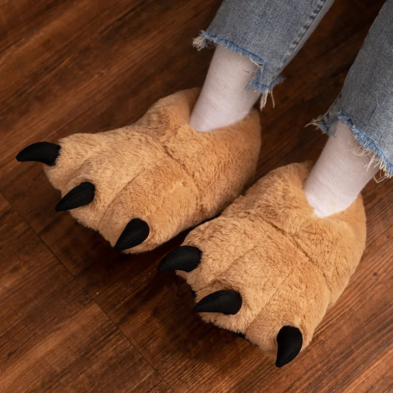 Lorilury Women's Fluffy Faux Fur Bear Paw Indoor Slippers Indoor Slippers Axl Brown ONE SIZE