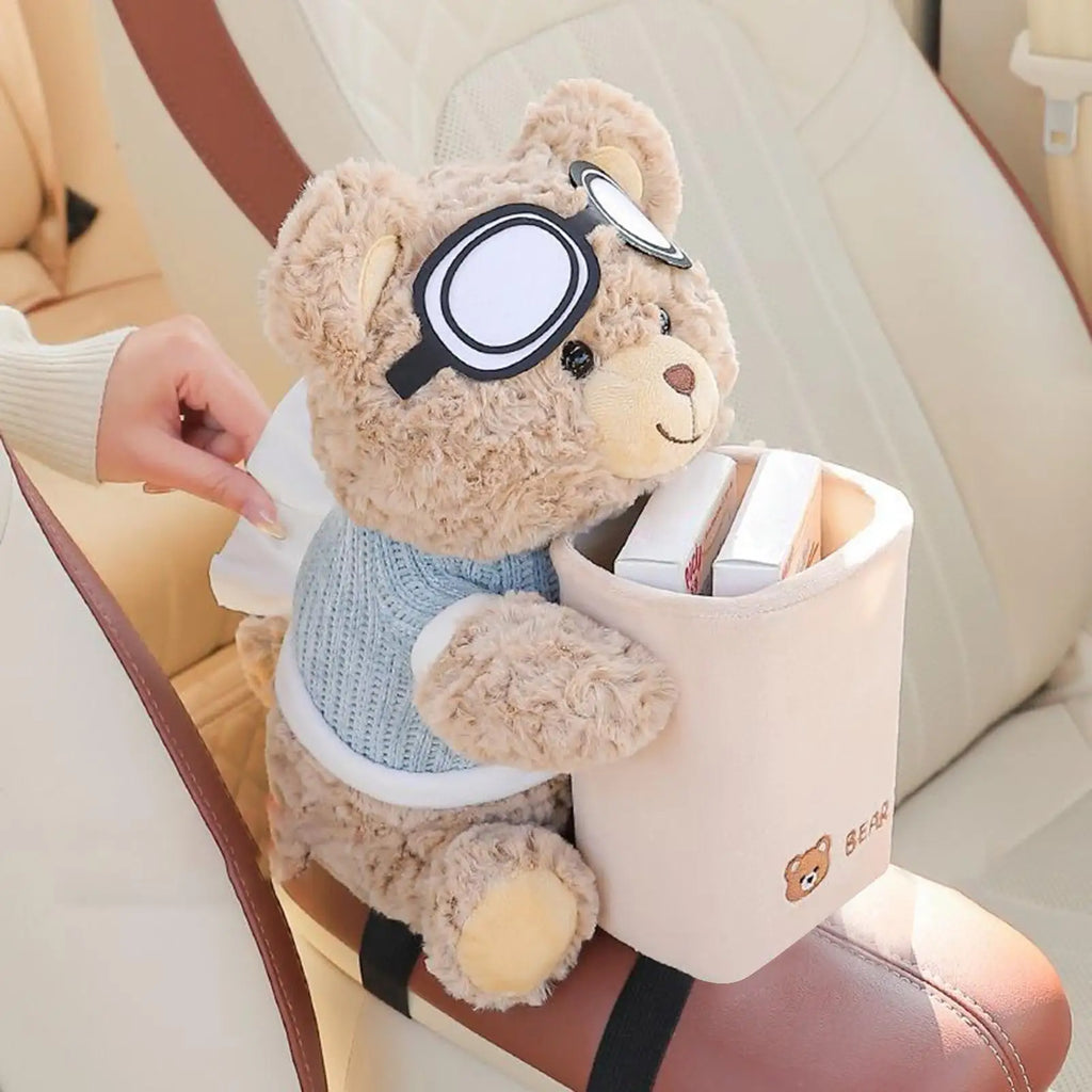 2-in-1 Car Armrest Tissue Holder & Trash Can – Bear Design Car Armrest Organizer Axl