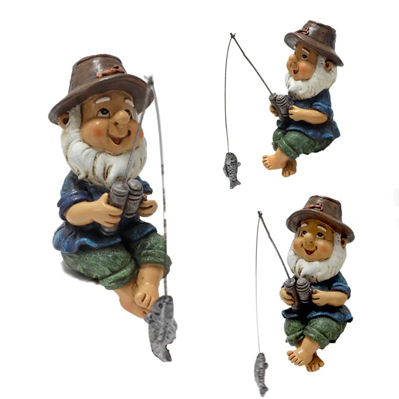Mini Fisherman Gnome Garden Statue – Resin Lawn Ornament Garden Gnome Statue Axl