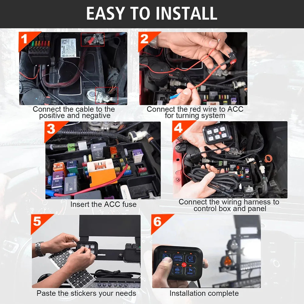 6-Gang Car LED Switch Panel – 12V–30V Auto-Dimming Control LED Switch Panel Axl