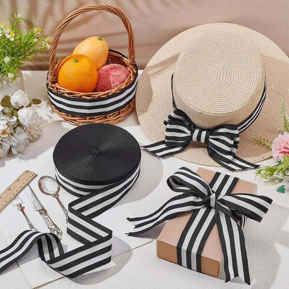 Black & White Striped Grosgrain Ribbon 1.57" – 50 Yards Grosgrain Craft Ribbon Axl