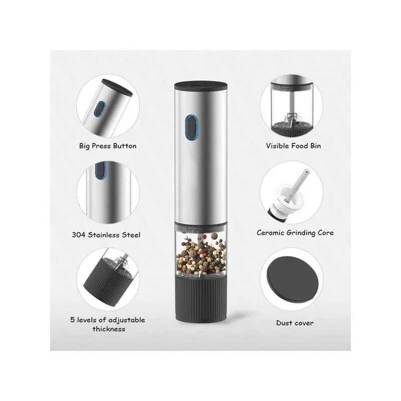 Electric Salt & Pepper Grinder – USB Rechargeable Auto Mill Electric Spice Grinder Axl