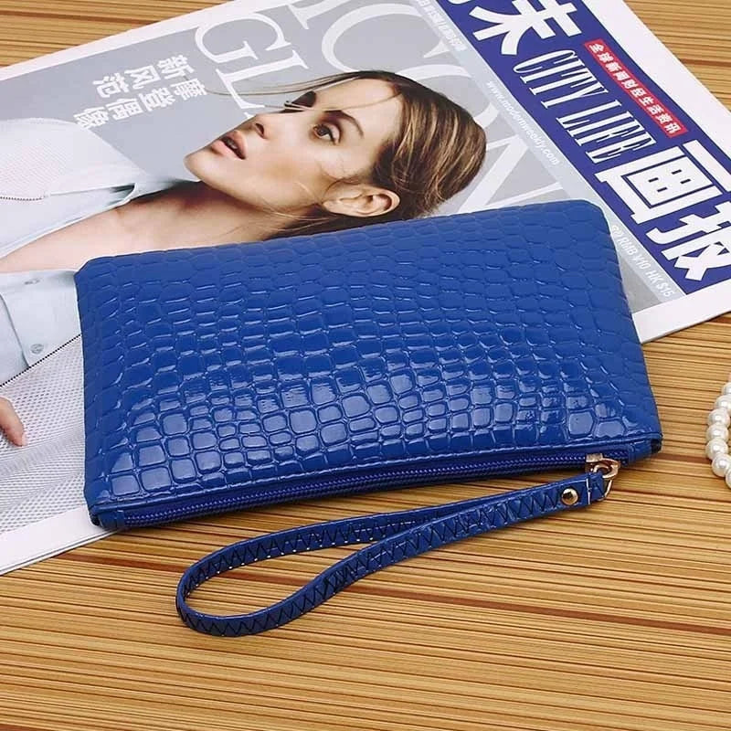 Women's Crocodile Grain PU Zip Coin Purse – Korean Style Zip Coin Purse Axl Blue