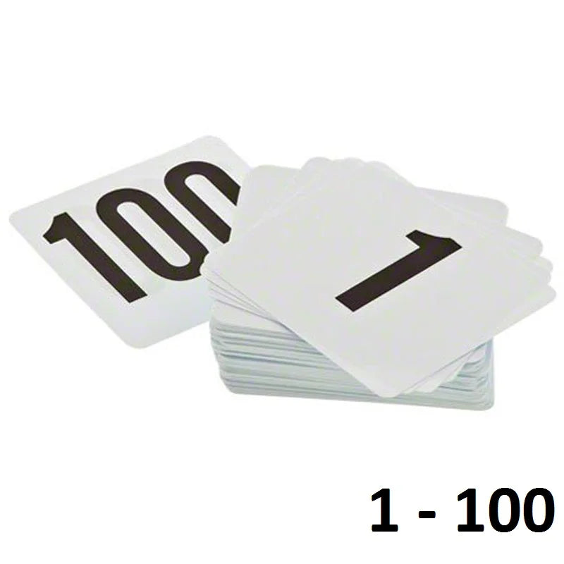 Plastic Table Number Cards 1–100 Double-Sided | Wedding & Events Table Number Cards Axl White 1 to 100