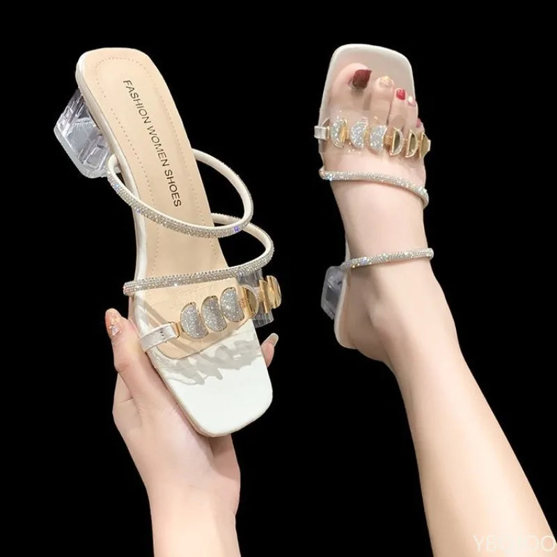 YBQJOO Women's Square Heel Sandals – 2025 Summer Style Block Heel Sandals Axl Beige 33