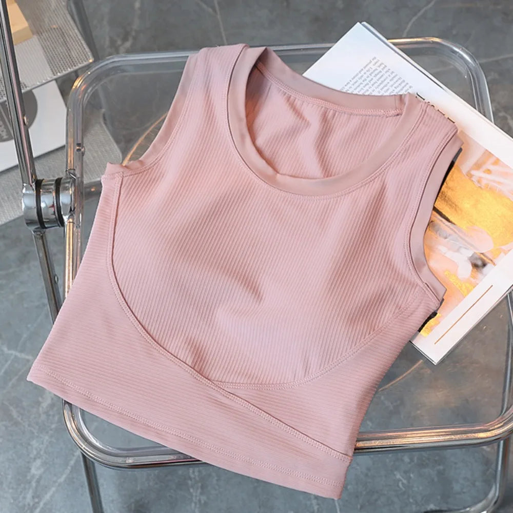 Women's No-Clip Sports Bra Tank Top – Quick Dry Nylon Vest Sports Bra Tank Top Axl Nude Pink L
