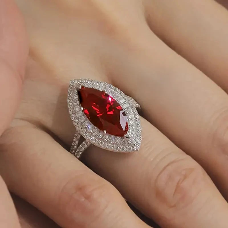 Huitan Marquise Red CZ Iced Out Ring for Women | Sizes 5–14 Fashion Ring Axl