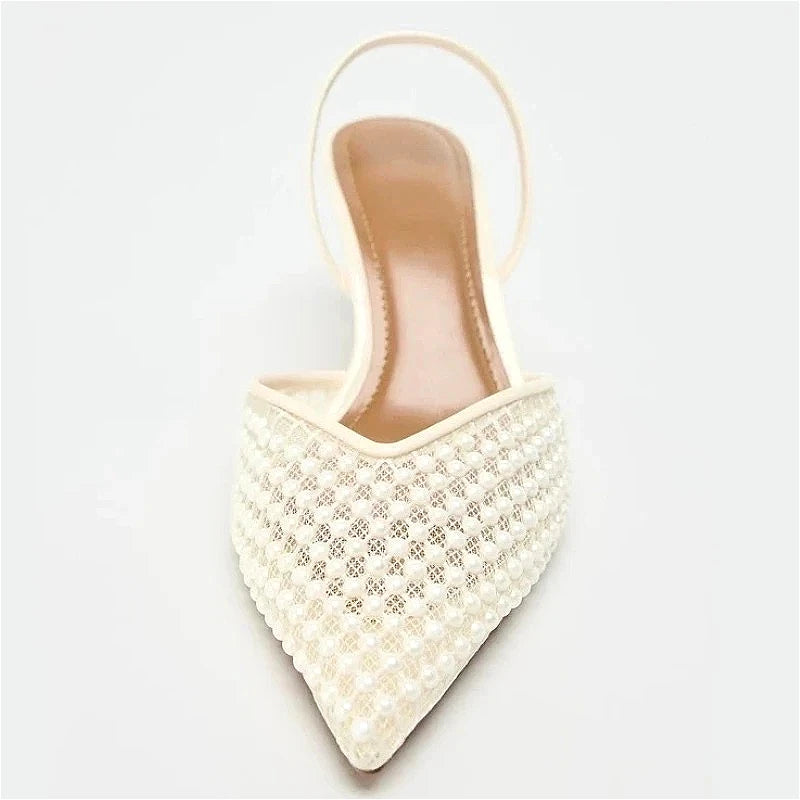 Women's Beaded Mesh High Heel Sandals – Elegant Pointed Toe Pumps High Heel Sandals Axl
