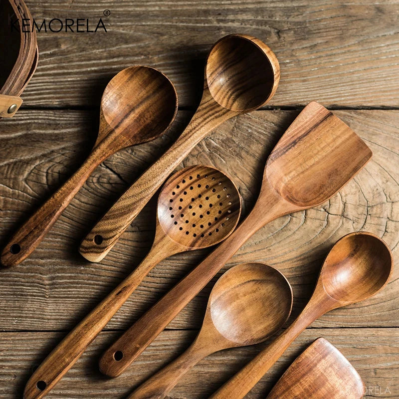 KEMORELA Teak Wood Cooking Spoon – Ladle, Turner & Skimmer Wood Cooking Utensil Axl