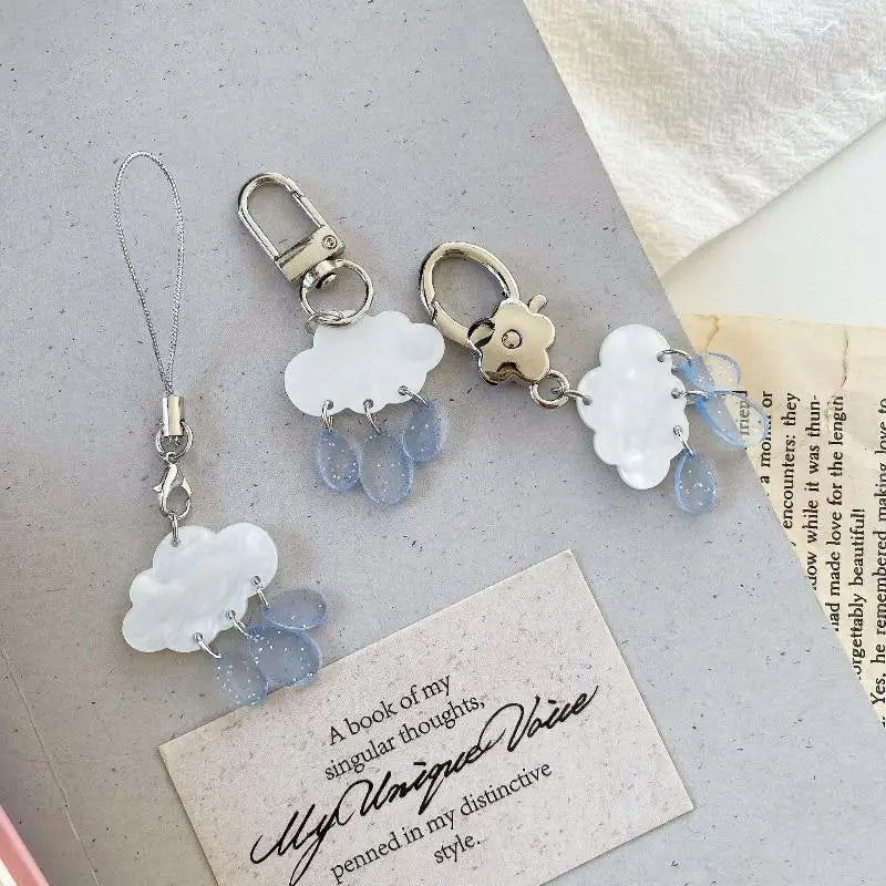 Cute Cloud Raindrop Keychain – Phone Lanyard & Bag Charm Novelty Keychain Axl