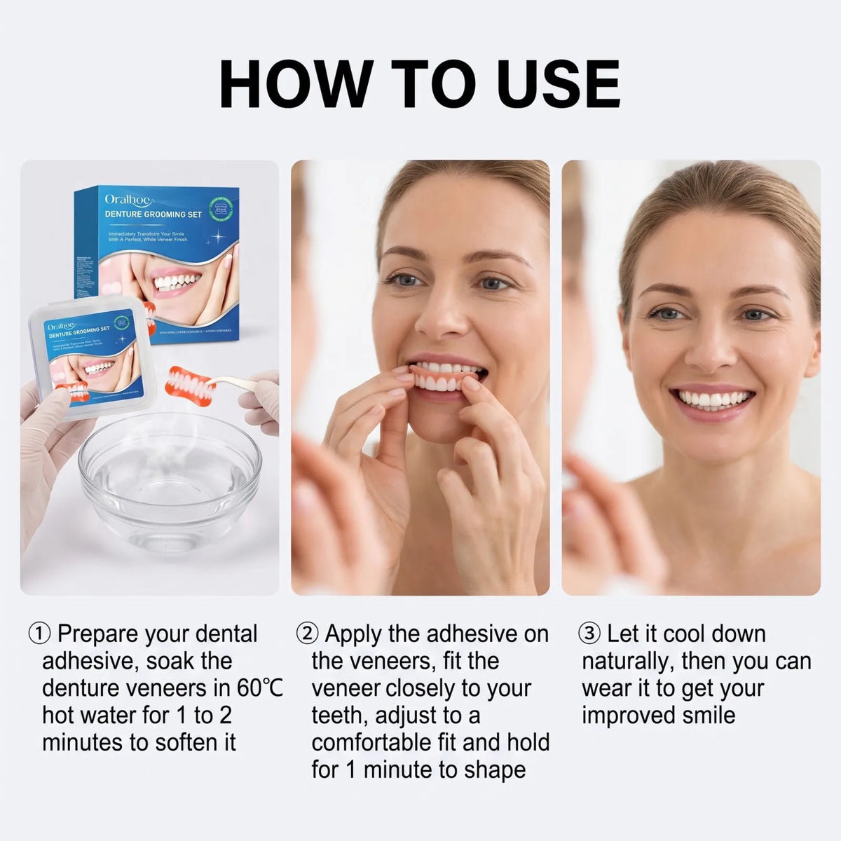 Snap-On Veneer Denture Set – Covers Tooth Gaps, Natural Look Snap-On Dental Veneers Axl