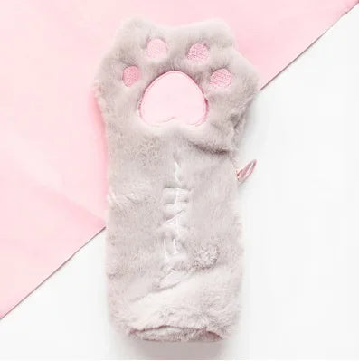 Japanese Plush Cat Claw Pencil Case – Large Capacity Pouch Plush Pencil Case Axl Light Grey