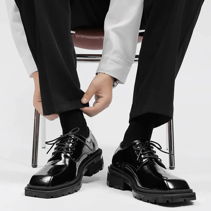 Men's Square Toe Leather Dress Loafers – Black Lace-Up Men's Dress Loafers Axl