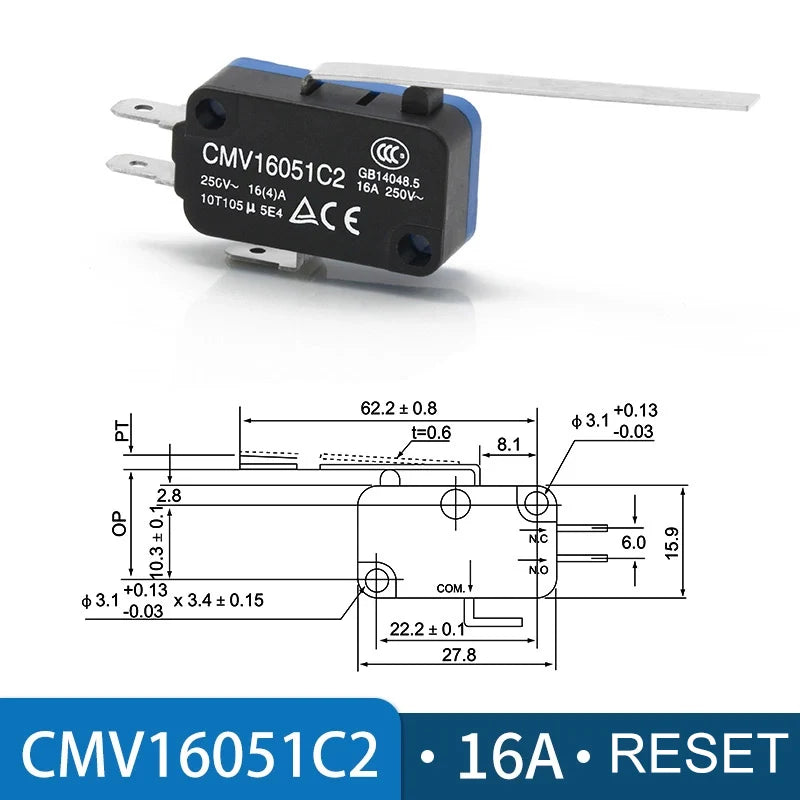 CNTD CMV Series Micro Limit Travel Switch 10A 16A NO NC Self-Reset Micro Limit Switch Axl CMV-16051C2