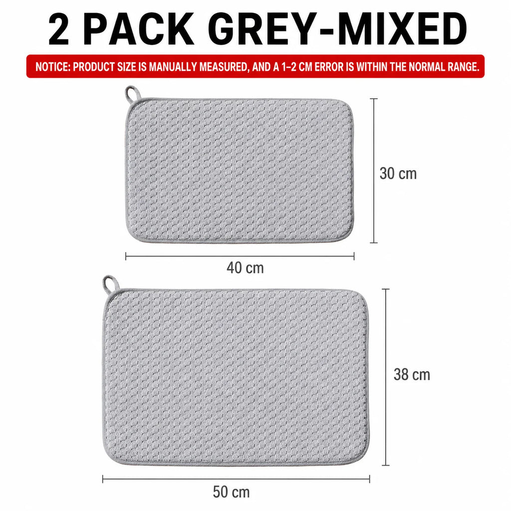 2-Pack Microfiber Dish Drying Mat – Absorbent Kitchen Counter Pad Dish Drying Mat Axl 2 Pack Grey-Mixed All In One