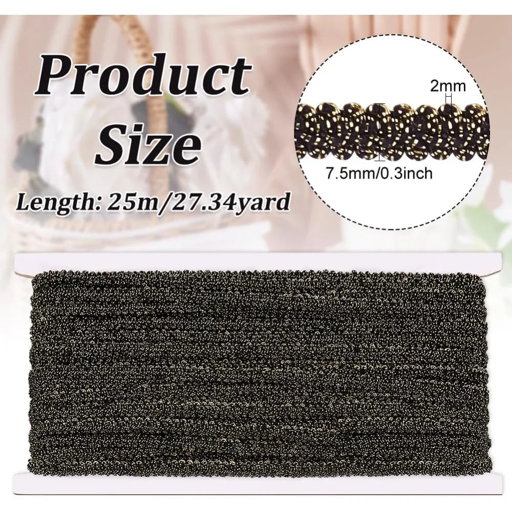Black Centipede Ribbon 25M | 7.5mm Polyester Trim for Sewing Decorative Trim Ribbon Axl