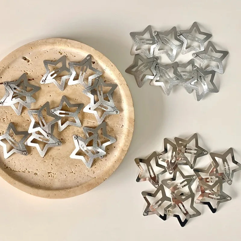 Silver Star Hair Clips – Metal Snap Barrettes for Girls & Women Hair Clip Barrettes Axl