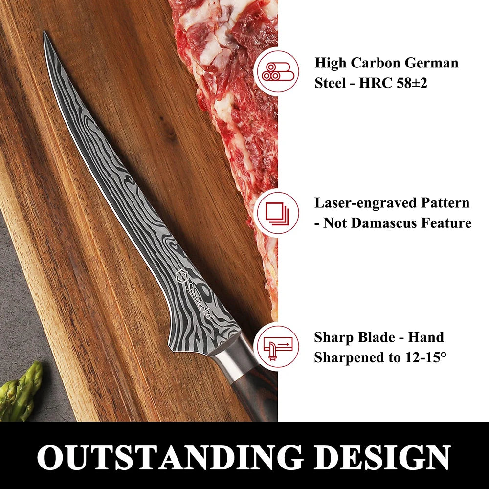 Sunnecko 6" Boning Fillet Knife | High Carbon Stainless Steel Boning Fillet Knife Axl