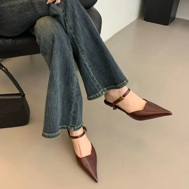 Women's Pointed Toe Mule Pumps – Low Heel Slingback Party Shoes Mule Pump Heels Axl