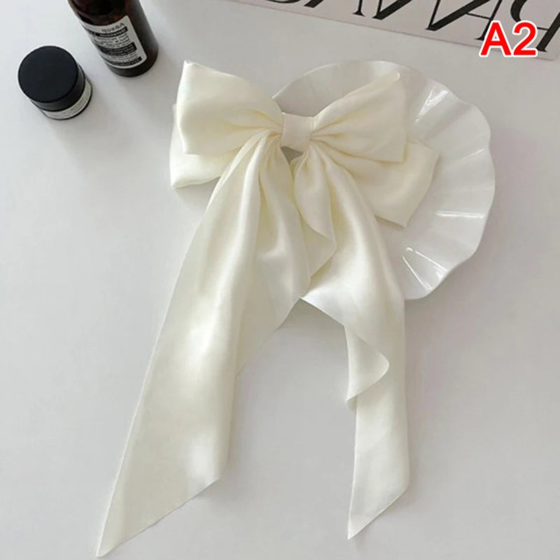 Satin Bow Hair Clip – Elegant Ribbon Barrette for Women Bow Hair Barrette Axl White
