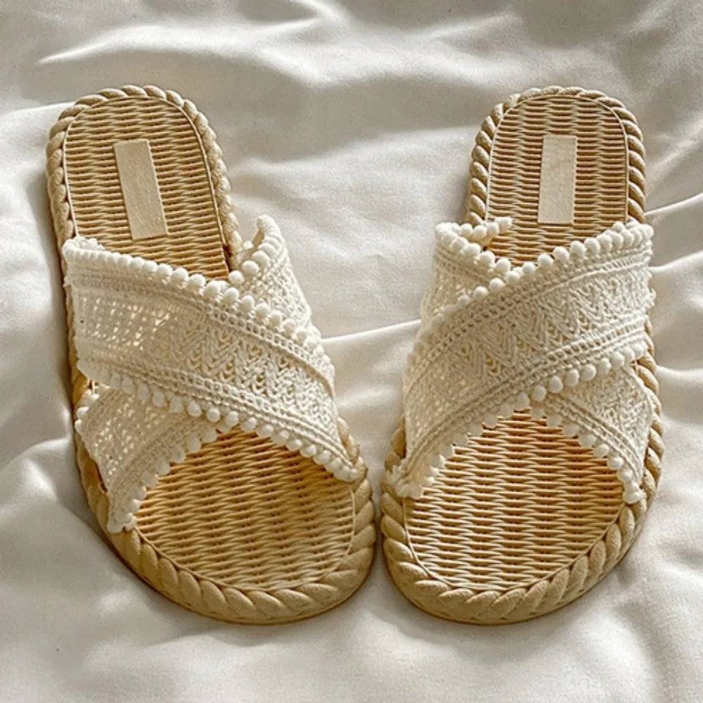 Boho Weave Flat Beach Slippers – Non-Slip PVC Sandals Beach Sandals Axl
