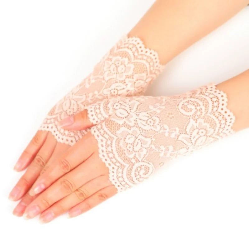 Women's Half-Finger Lace Mesh Gloves – UV Sun Protection Lace Sun Gloves Axl Apricot One Size