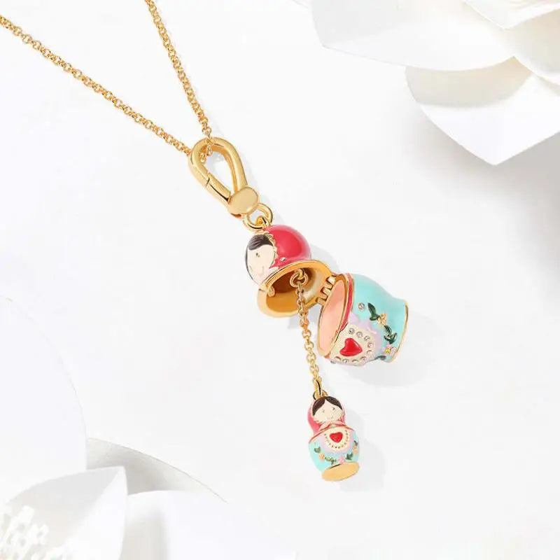 Matryoshka Doll Necklace – Hand-Painted Enamel Charm Pendant Charm Pendant Necklace Axl