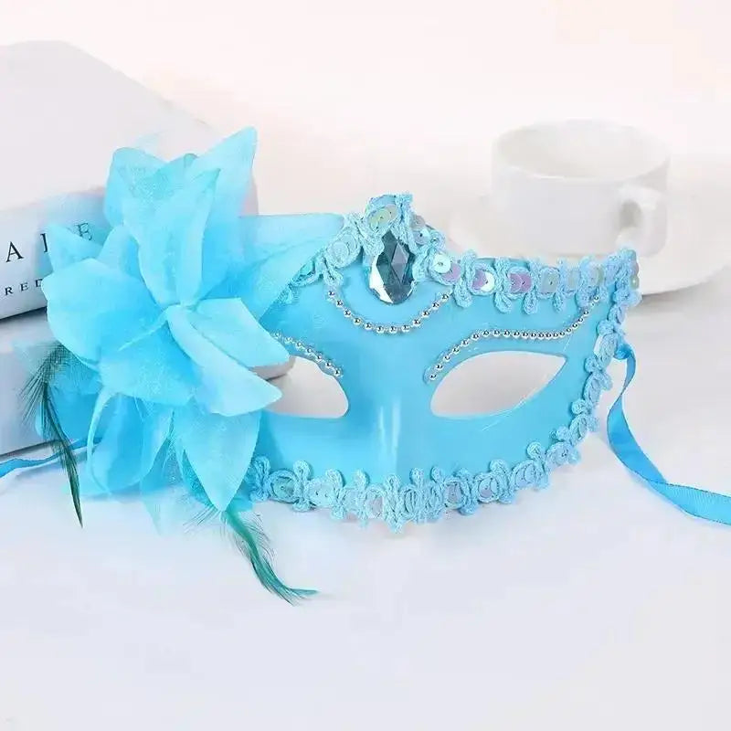 Lace Half Face Mask – Lily Flower Cosplay & Party Accessory Cosplay Face Mask Axl Blue