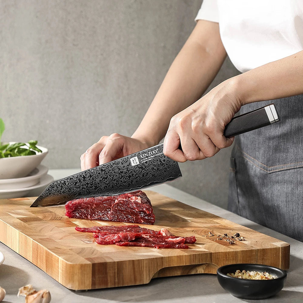 XINZUO 8.3" Damascus Steel Bunka Chef Knife | Ebony Handle Damascus Chef Knife Axl
