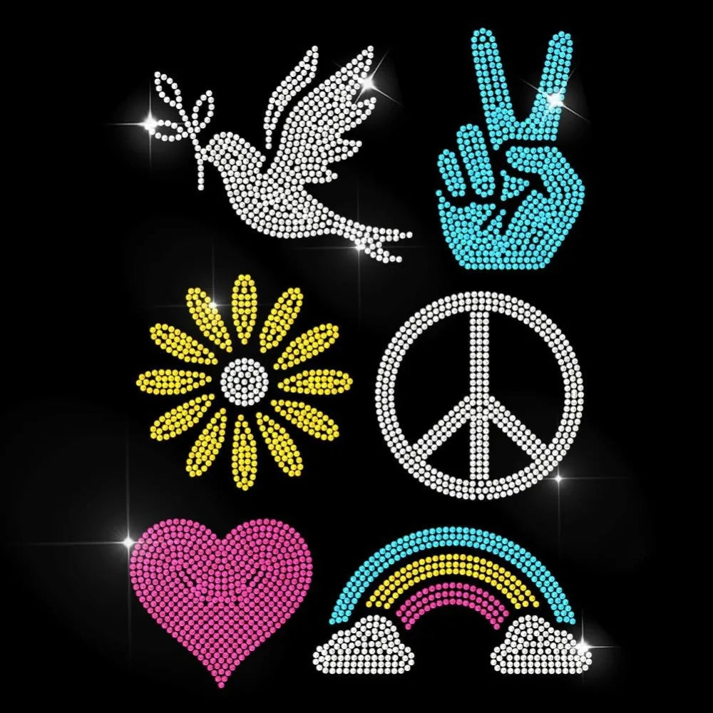 Glass Rhinestone Iron-On Applique Patch – Peace & Floral Iron-On Applique Patch Axl AECH04-17691