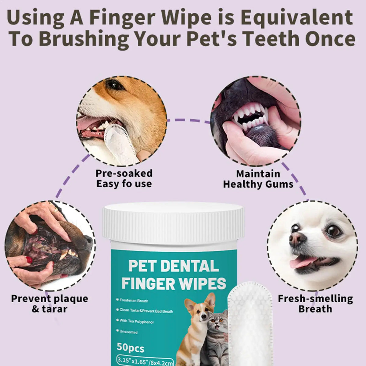 Pet Dental Finger Wipes – Teeth Cleaning Pads for Dogs & Cats Pet Dental Wipes Axl