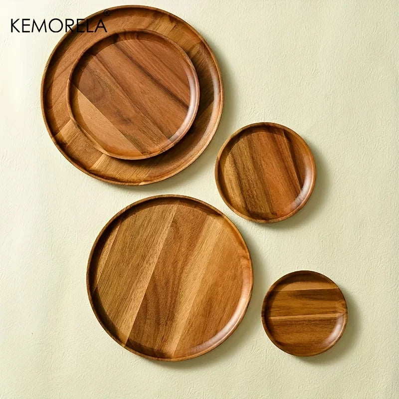 Handmade Round Acacia Wood Plate – Sushi, Dessert & Fruit Dish Wooden Serving Plate Axl