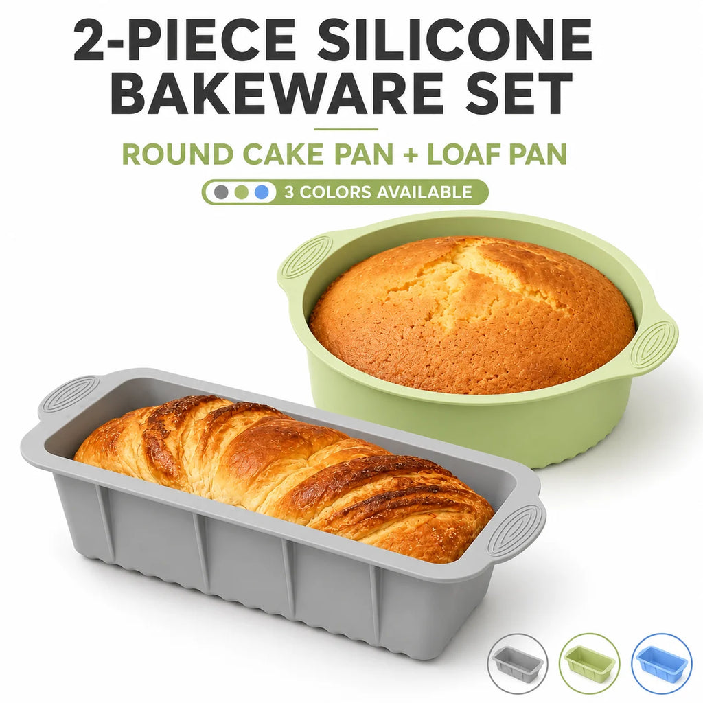 2-Pack Silicone Cake & Loaf Pan Set – Non-Stick Bakeware Silicone Bakeware Set Axl