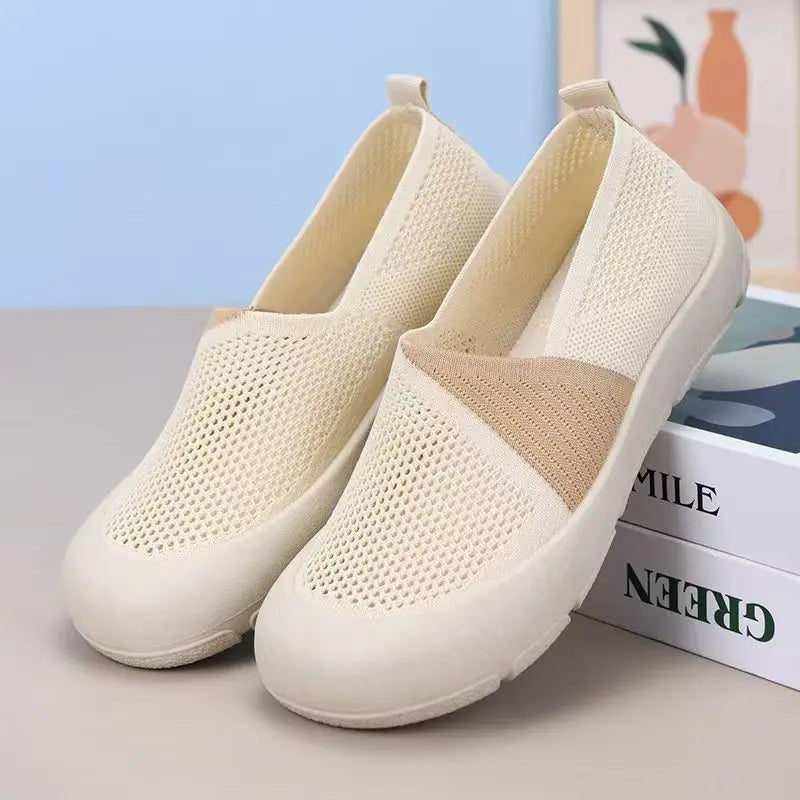 YBQJOO Women's Breathable Dual-Tone Mesh Flat Shoes Women's Flat Shoes Axl Beige 40