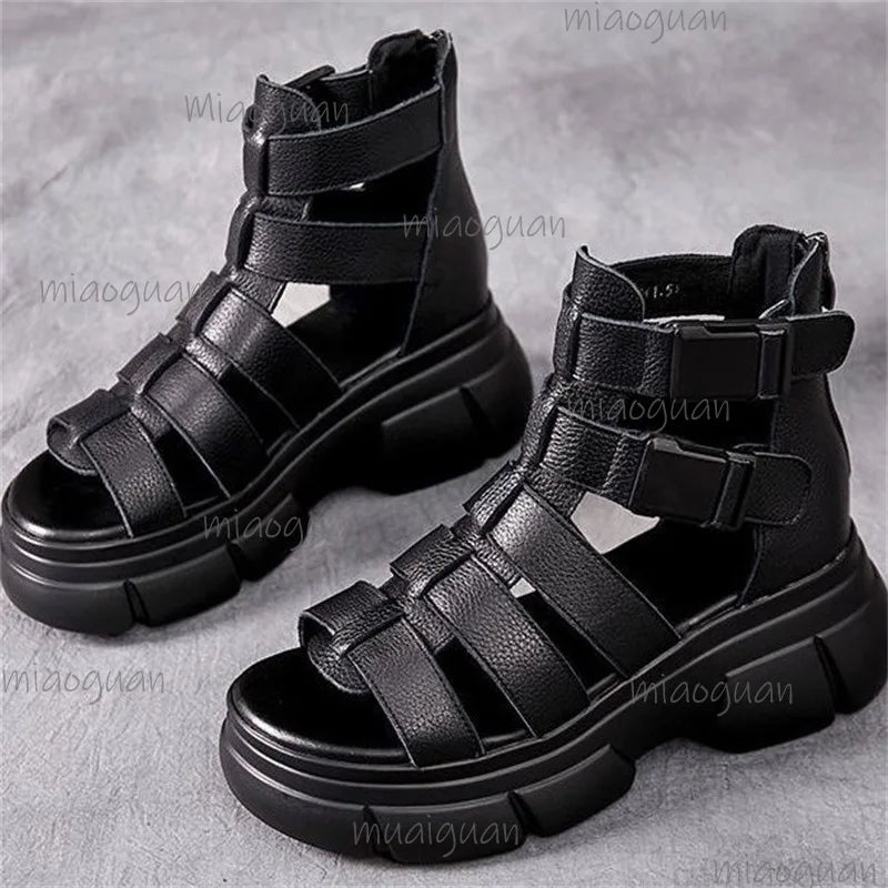 Women's Gladiator Wedge Sandals – Ankle Buckle Brown & Black Gladiator Wedge Sandals Axl