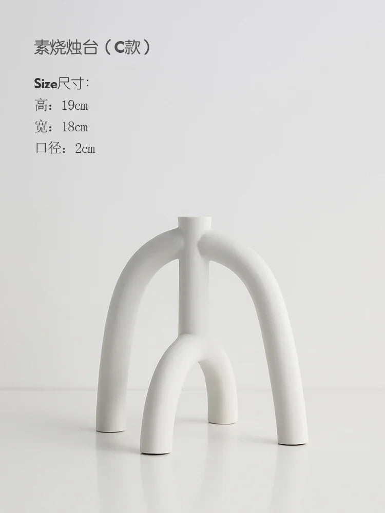 Nordic Ceramic Candle Holder – White Minimalist Candlestick Ceramic Candle Holder Axl C