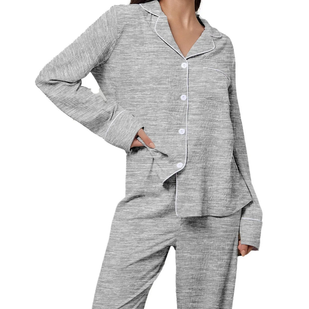 Women's Lapel Pajama Set – 2-Piece Long Sleeve Loungewear Women's Pajama Set Axl